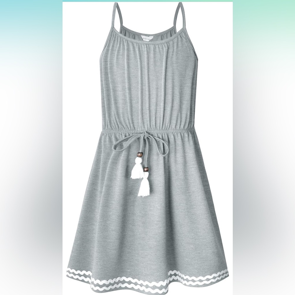 NWT Bonny Billy Big Size 8-9 Gray Spaghetti Straps Solid Cotton Dress Sleeveless